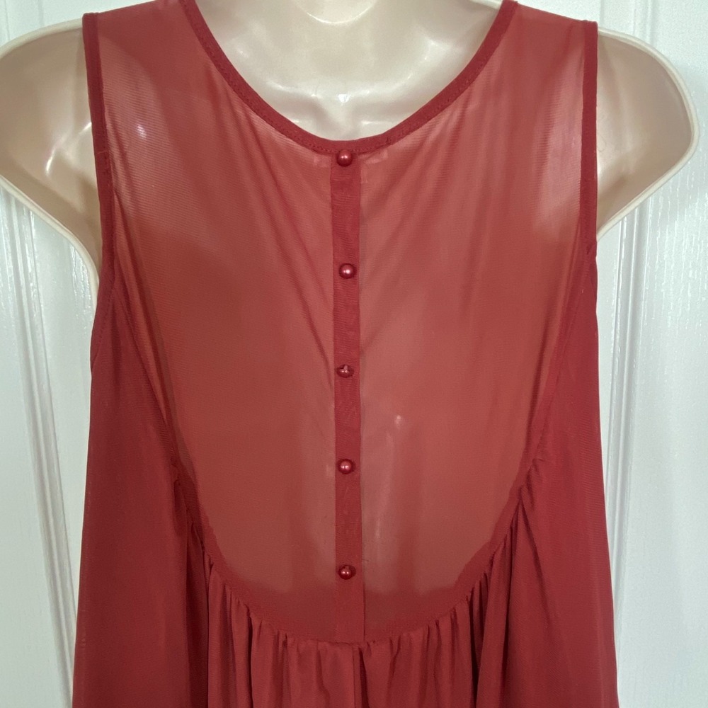 Ultra Pink Blouse L Rust Red Fairy Lace Sheer Back Romantic Festival Embroidery - Picture 9 of 14